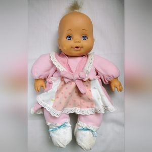 1990 Tyco Newborn Magic Bottle Baby Doll 13" Blonde Hair Blue Eyes EUC.
